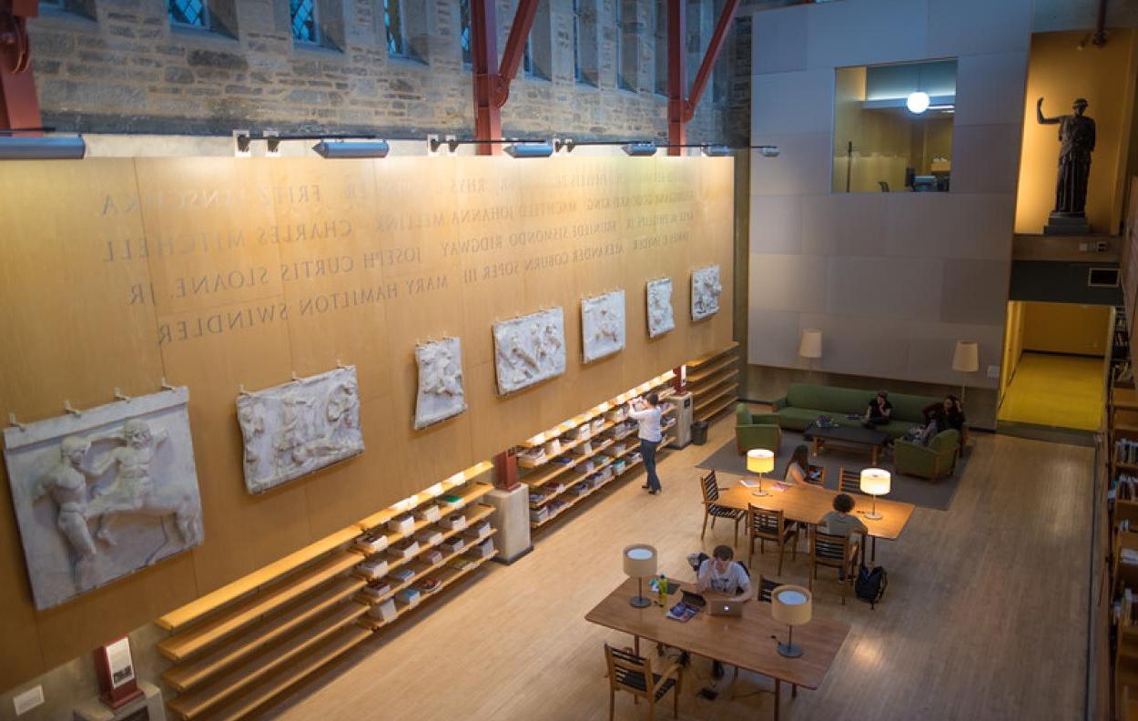 Bryn Mawr's distinguished scholars in Archaeology, Classics, and History of Art are recognized on the atrium wall of Carpenter Library.