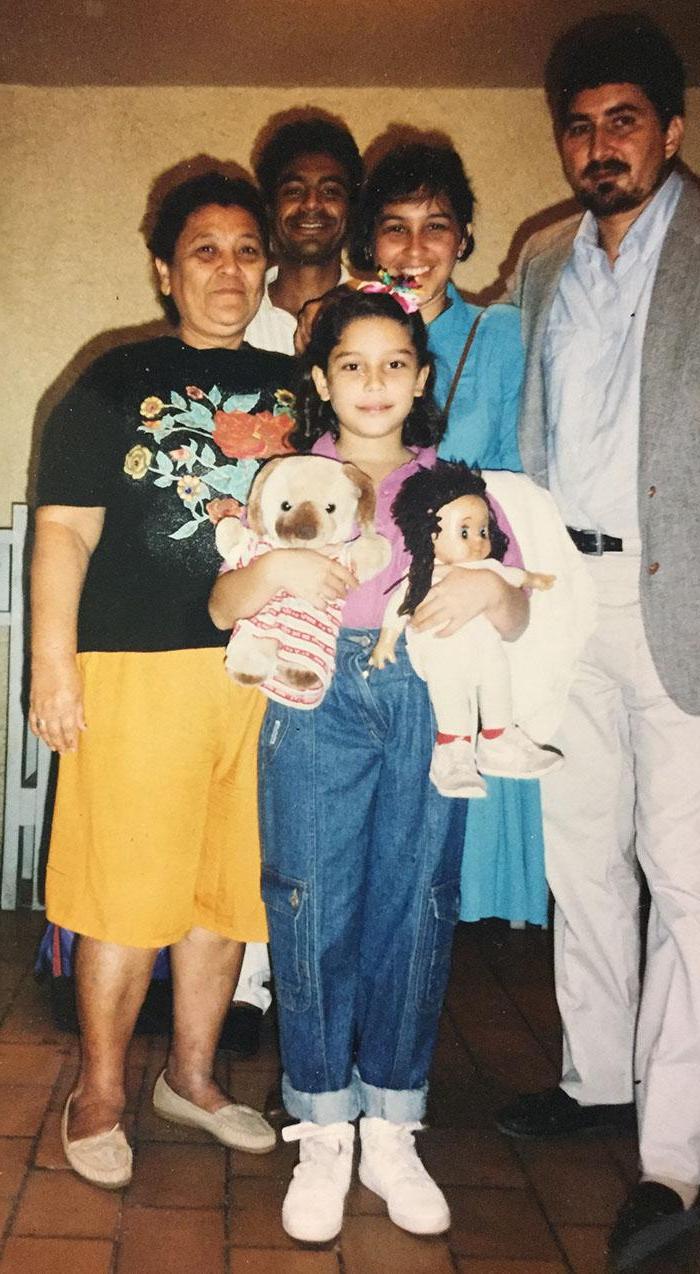 Tania Romero and family at the airport in Managua, Nicaragua, 1992